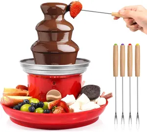 Chocolate Fountain, 3-Tier Mini Chocolate Fountain Machine with 4PCS Forks and Removal Serving Tray, Stainless Steel Electric Chocolate Fondue Fountain for Nacho Cheese, BBQ Sauce, Syrup, 20 OZ