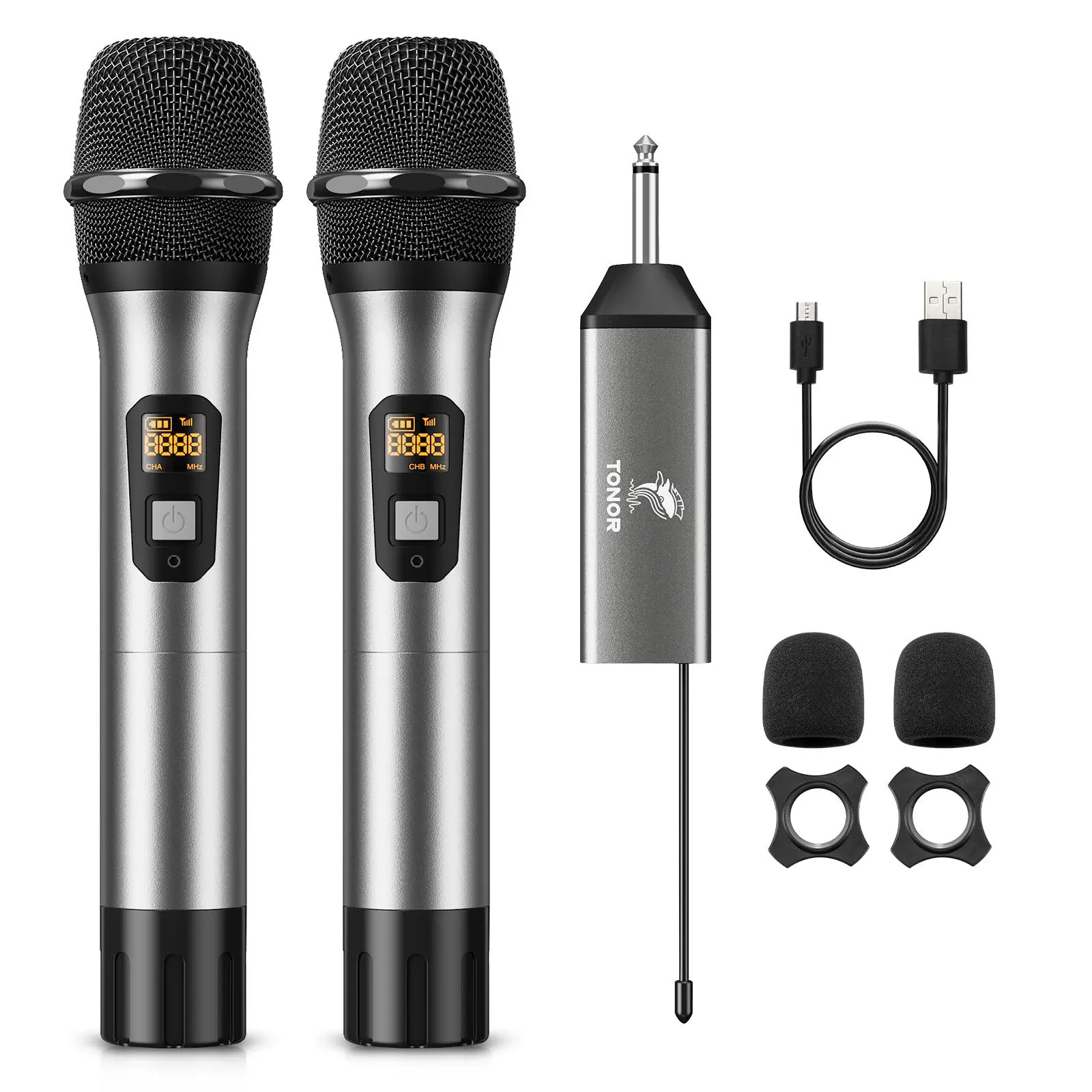 TONOR Wireless Microphone TW630, UHF Dual Cordless Metal Dynamic Mic System, 200ft Range, 15 Channels, Rechargeable Receiver, USB Charging,summerwins