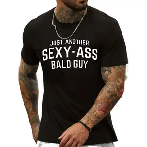 Bald Guy Print Men's Crew Neck Fashionable Short Sleeve Sports T-shirt, Comfortable And Versatile, For Summer And Spring, Athletic Style, Comfort Fit T-Shirt, As Gifts
