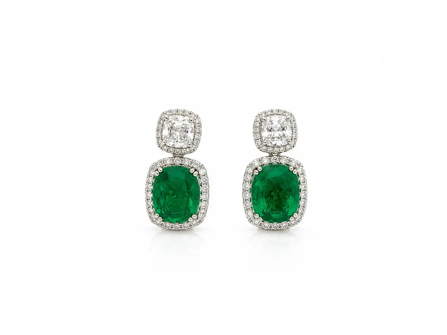Emerald Elegance Halo Drop Earrings