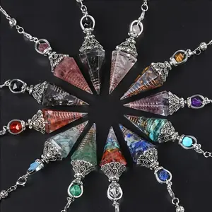 5Pcs Assorted Varieties Pendulum Natural Stone Resin Crushed Stone Pendulum Pendant Crystal Quartz  Drip Hexagonal Cone Pendant Necklace Jewelry Accessory