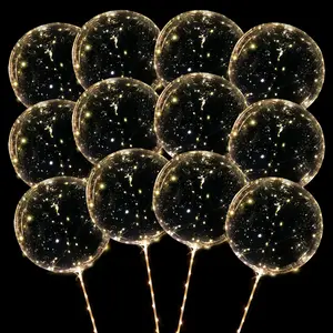 10/12PCS Big Light Up Led Balloons with Stick,Transparent Balloons Glow in the Dark, Flicker in the Daylight, Perfect Supply for Glow Stick Party, Birthday Party,Wedding