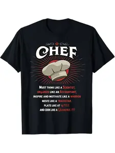Men'S And Women'S Chef T-Shirt with a Humorous Definition of a Chef, Featuring a Short Sleeve Crew Neck Design in Heavy Black Fabric, Ideal for Chefs, Food Enthusiasts, And Cooking Classes.It'S a Comfortable And Casual Outfit