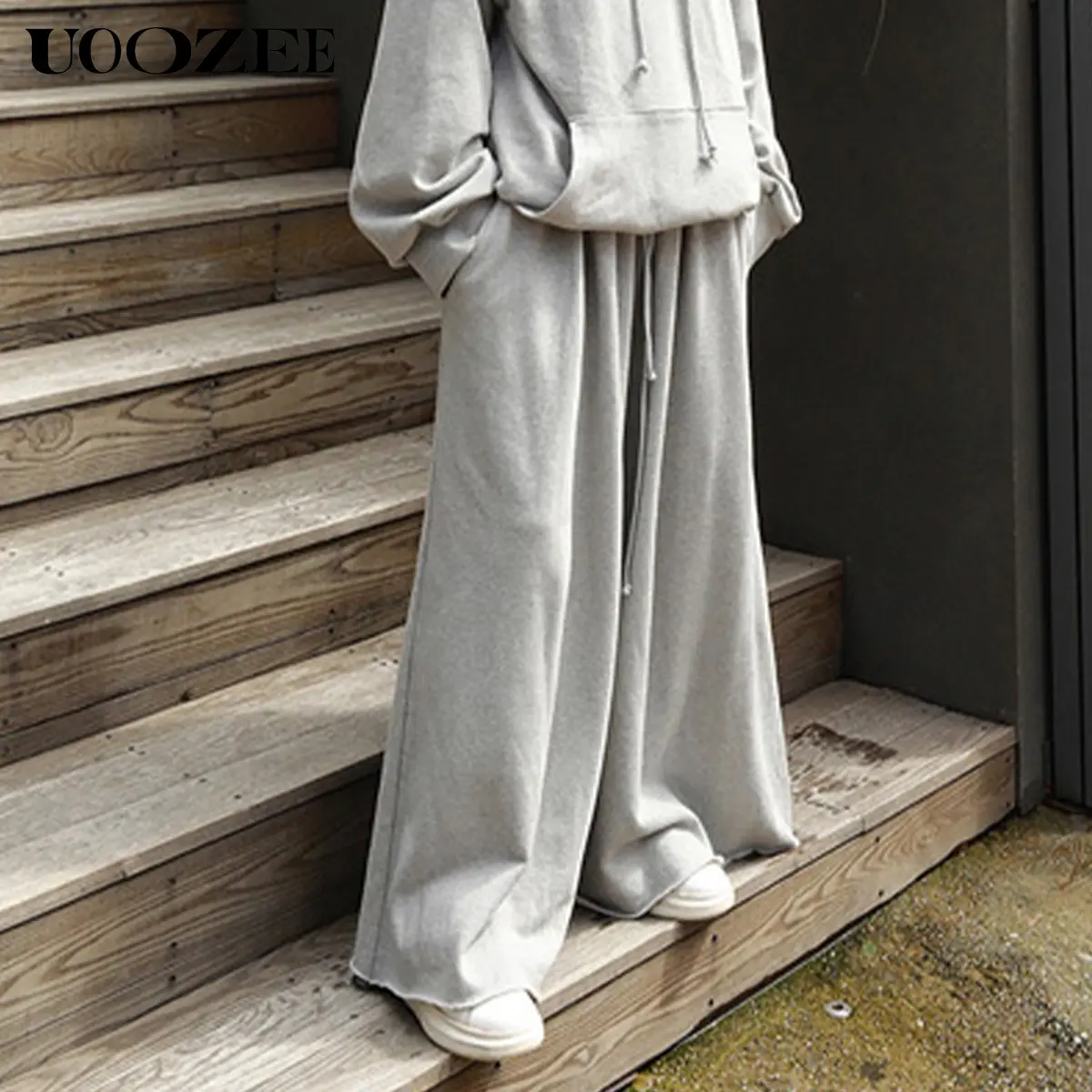 UOOZEE Women's Minimalist Cotton Baggy Wide-Leg Pants - Comfy Mid-Rise Bottom for Casual Clothes, Basic Baggy Legged Trousers, Baggy Legged Pants
