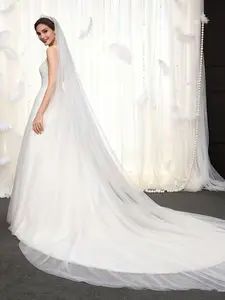 Elegant 3m x 3m Cathedral-Length Bridal Veil (Includes Hair Comb),Crafted from Soft, Delicate Tulle; Features a Flowing, Cascading Train,The Ideal Bridal Accessory for Church Weddings, Trailing Veil