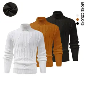 Men's Turtleneck Knit Sweater: Classic Cable Pattern + High Collar Design, Warm & Stylish, Stretch Knit for Everyday Comfort, Skin-Friendly, Perfect for Layering or Wearing Alone in Fall/Winter, Simple & Trendy.