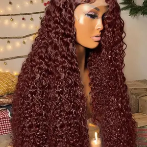 Water Wave 13x6 Reddish Brown Deep Wave Lace Frontal Human Hair Wig Colored Loose Curly 13x4 HD Lace Front Human Wig For Women