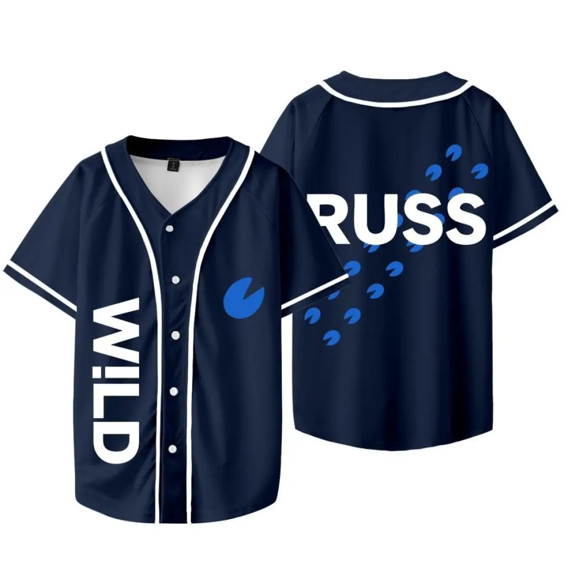 Russ Wild Jersey 2025 Tour Merch Unisex Button Down Short Sleeve Baseball Tee for Men & Women Classic Hip Hop Style Comfortable