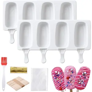 Cake Pop Mold Kit, 2 Pack 8 Cavities Cakesicle Molds Silicone with 100 Wooden Sticks & 100 Packaging Bags with Ties, Cake Pop Maker Supplies Accessories, Baking Tools for Home Baking Desserts
