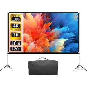 Projector Screen with Stand 120 Inch, 16:9 4K  Portable Projector Screen Indoor Outdoor, Foldable Wrinkle-Free Movie Screen 160? Front Rear Projection Screen with Carry Bag for  Movie