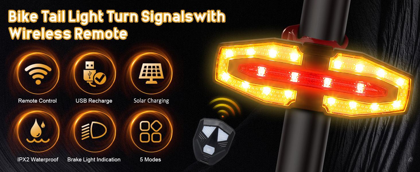DIBMS Solar Bicycle Light, Bike Tail Light with 5 Lighting Modes, USB Rechargeable Bicycle Brake Taillights For Road, Mountain, Night Riding