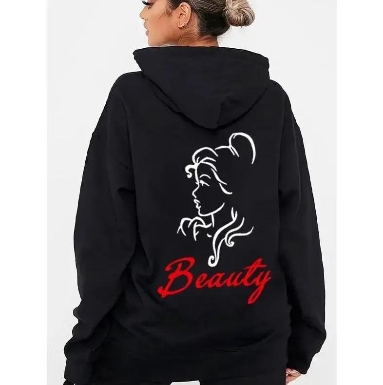 Beauty & Beast Matching Couple Hoodie & T-Shirt  Trendy Unisex Streetwear for Couples – Stylish 100% Cotton Pullover, Cozy Fall Outdoor Casual Outfit, Romantic Autumn Fashion, Perfect Valentine’s & Anniversary Gift f