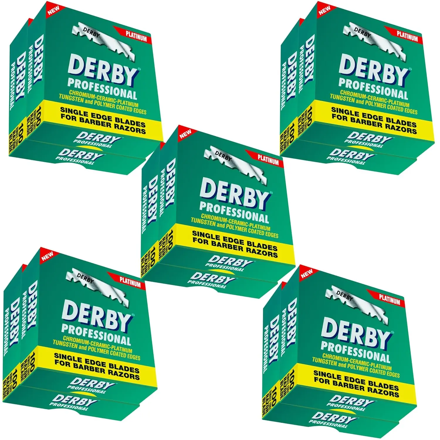 Derby Platinum Chromium Ceramic Steel Long Lasting Professional Single Edge Straight Razor Blades (1000-Pieces, 10 Packs of 100 Blades, 50g) - Polymer Coated Edges, Personal Grooming Hair Remover for All Skin Types, Razors for Smooth Shave