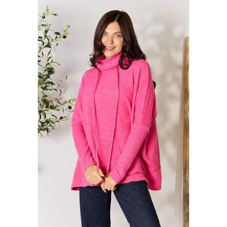 Zenana Drawstring Mock Neck Sweater