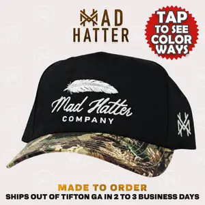 Mad Hatter Feather Embroidered Snapback Adjustable Up To A Size 8 Head Premium Trucker Hat for Everyday Wear Parties