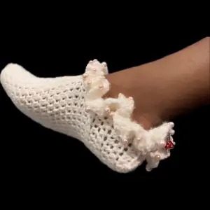 Crochet Ruffle Slipper Socks for Women - Ankle Socks - Womenswear