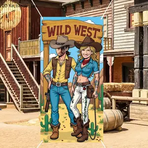 One piece, western cowboy decorative flag, cowboy party photo prop flag, fun western cowboy banner, made of durable polyester material wwx