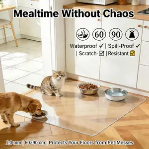 Clear PVC Pet Mat Heavy Duty Waterproof Dog Cat Floor Protector Mat for Under Dog Bowls Cat Litter Box Pet Feeding Area Scratch Resistant Non Slip Easy Clean Pet Proof Floor Cover for Hardwood Carpet Vinyl