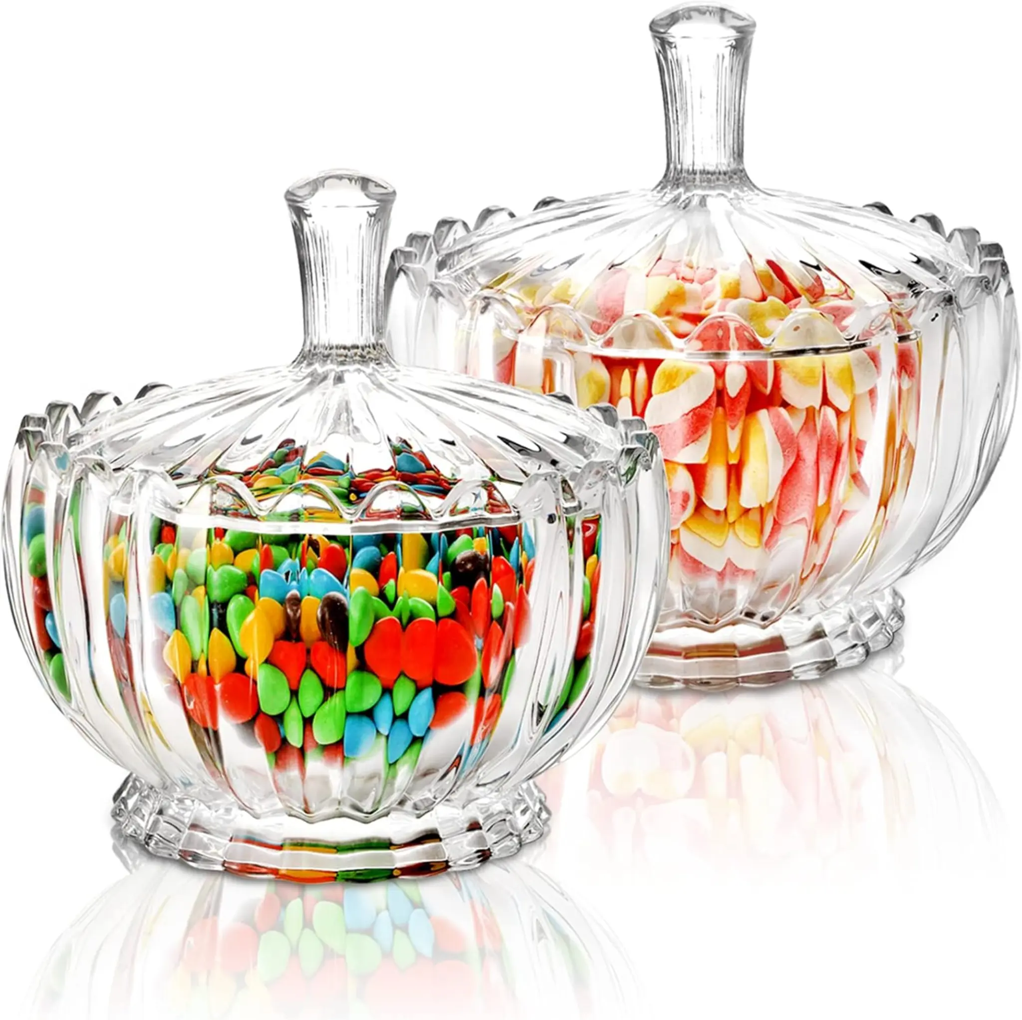 Crystal Style Candy Jar with Lid Clear Candy Dish Storage Bowl for Candy Cookies Snacks Kitchen Decor 2(pack)