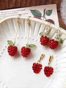 Women's Raspberry Fruit Dangle Earrings Set, Fashionable Sweet Design, Party & Vacation Style, Unique Women's Jewelry Accessories