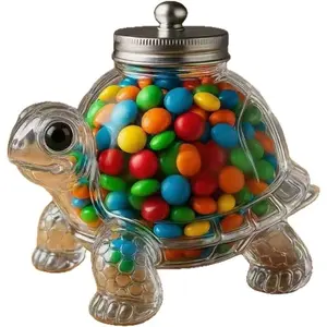 Turtle Candy Jar| Reusable Glass Cookie Jar with a Sealed Lid, Cute Animal-Shaped Pet Treat Container, Decorative Kitchen Storage Container, Round, Hand Wash Care