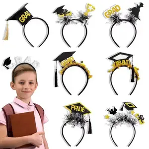 Graduation Cap Headband Grad Headband with Black Tassel Graduation Party Dress Up Costume Accessory Decorations Supplies