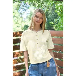 Blu Pepper Exposed Seam Henley Boxy Knit Top