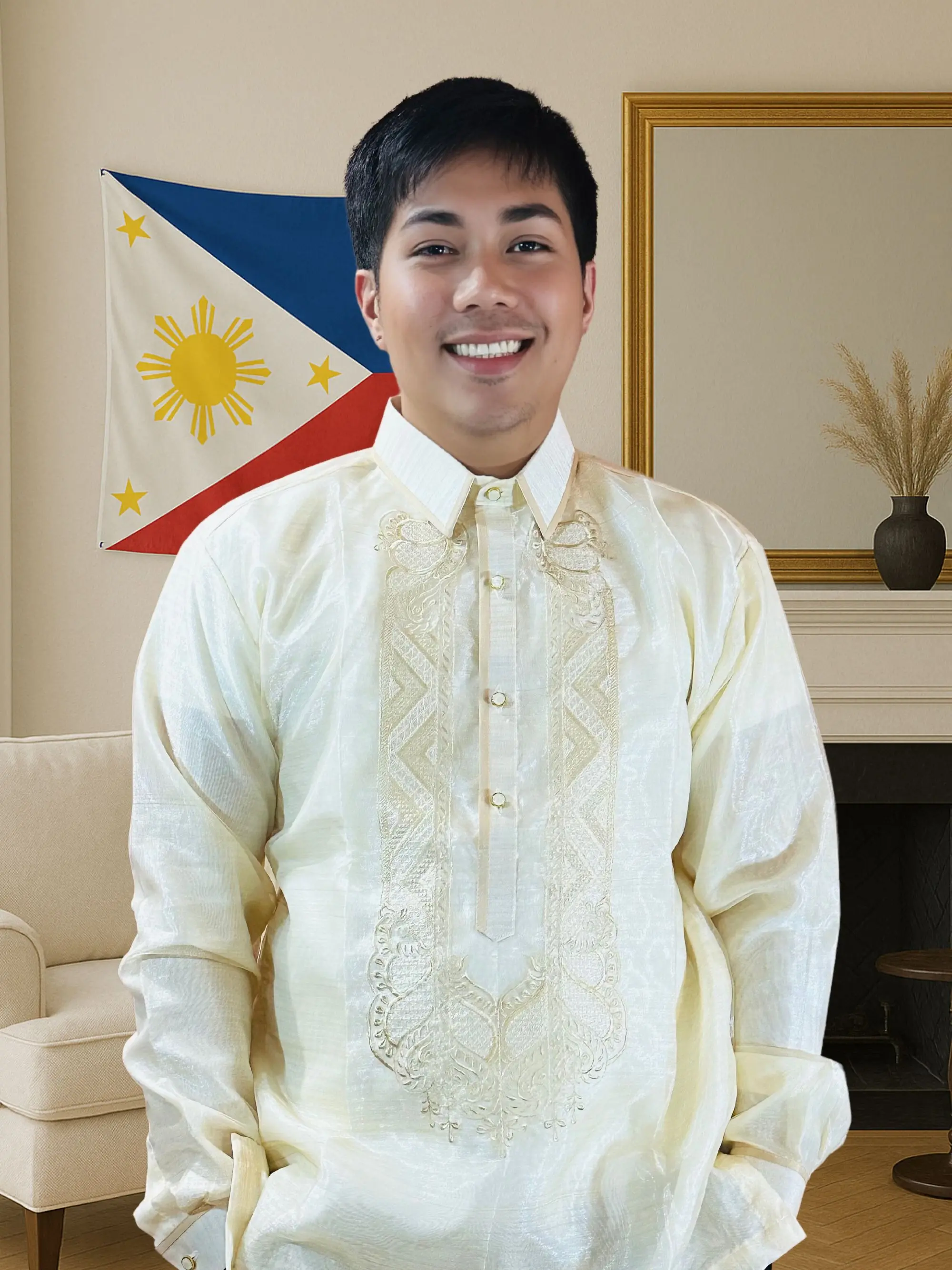 Handmade Kapamilya Barong Tagalog for Men - Long Sleeve Traditional Filipino  Shirt - Ivory White Organza - US Size - TikTok Shop