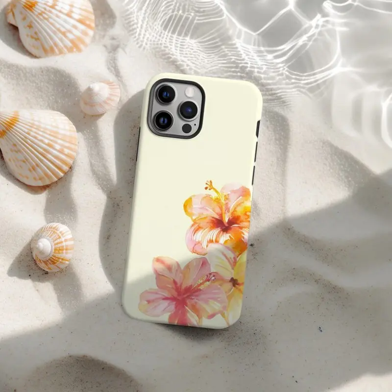 Tropical floral design, featuring a hibiscus flower pattern, this 2-in-1 cellphone case, Smartphone Cover, Phone Cover Casing, Shockproof, protective, stylish, Compatible with iPhone 17,16,15,14,13,12,11 Pro Max & Samsung Galaxy S24,S23 Ultra