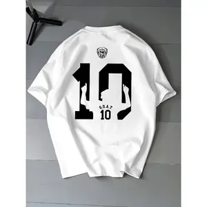 Soccer Jersey Number 10, Round Neck T-Shirt, Loose Fit, Men'S Outdoor Wear, Breathable And Comfortable, Slightly Dropped Shoulder Style Round Neck T-Shirt