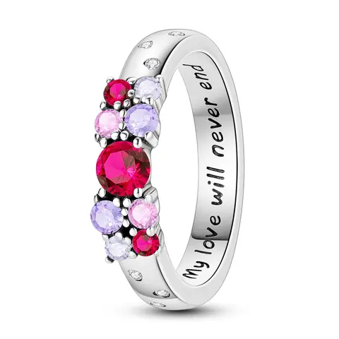 MULA Endless Love Ring | 925 Silver-plated Set with Colored Cubic Zirconia Gemstones | Engraved with "My Love Never Fades" | Romantic Valentine's Day, Anniversary, and Engagement Gift, Elegant Ring
