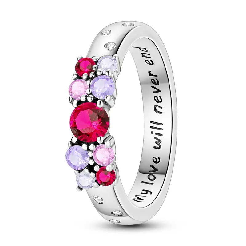 MULA Endless Love Ring | 925 Silver-plated Set with Colored Cubic Zirconia Gemstones | Engraved with "My Love Never Fades" | Romantic Valentine's Day, Anniversary, and Engagement Gift, Elegant Ring