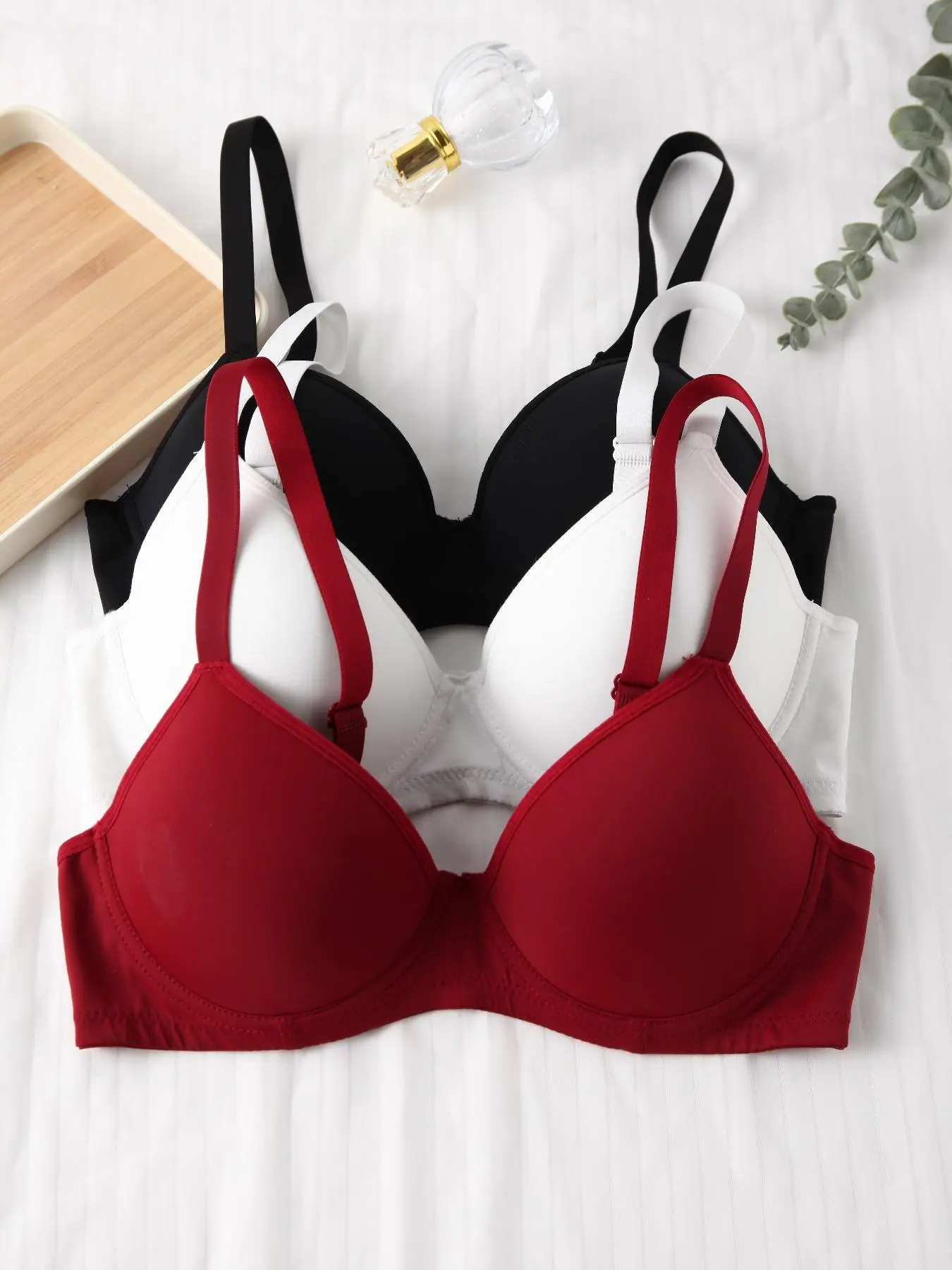 Women's Solid Adjustable Strap Basic Everyday Bra, Soft Comfortable Underwire Lingerie Top, Lingerie for All Seasons, National Day Offers, Adjustable Bras