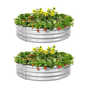 Land Guard Galvanized Raised Garden Bed 2Pcs, Planter Raised Garden Beds Outdoor, Round Clearance Raised Garden Beds for Gardening Vegetables