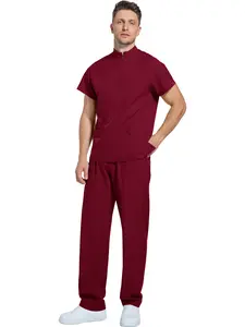 Men's Doctor Scrub Set Soft Breathable Short Sleeve With Jogger Pants Hospital Pharmacy Work Uniform