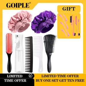 Pink Hair Brush Set 16 Counts Detangler Wide Tooth Comb Satin Bonnet Nylon Bristle Brush Edge Tool Kit for Curly Hair Styling Detangling Hairbrush