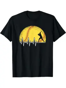 Funny Softball Heartbeat Softball Player T-Shirt for Adult, Soft Fabric, Breathable, Comfortable Short Sleeve Tees Perfect for Gift, S-XXXL, Black
