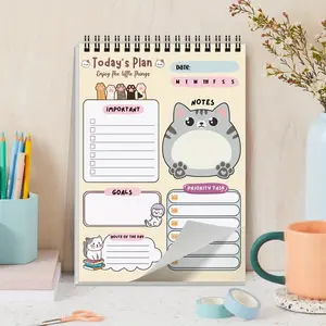 1 piece, 8.3*5.5 inches, 30-page spiral-bound daily planner with task list organiser schedule, suitable for work, note-taking and to-do list organisation, featuring cute pattern design, can be used as a sticky note book for goals and priority tasks