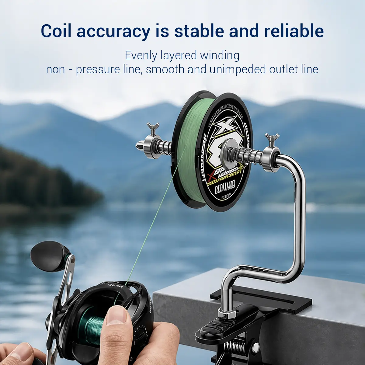 Fishing Line Spooler, Portable Table Mount Line Winder, Adjustable Fits Multi-Size Fishing Line Spools, Compatible with Spinning & Baitcasting Reels