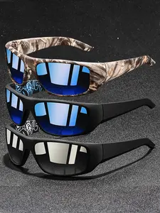 3 pairs of camo pattern sports sunglasses, Outdoor sports eyewear, unisex, available in multiple colors, featuring UV400 lenses for UV protection, ideal for long outdoor activities, combined with anti-slip frames, stylish and practical