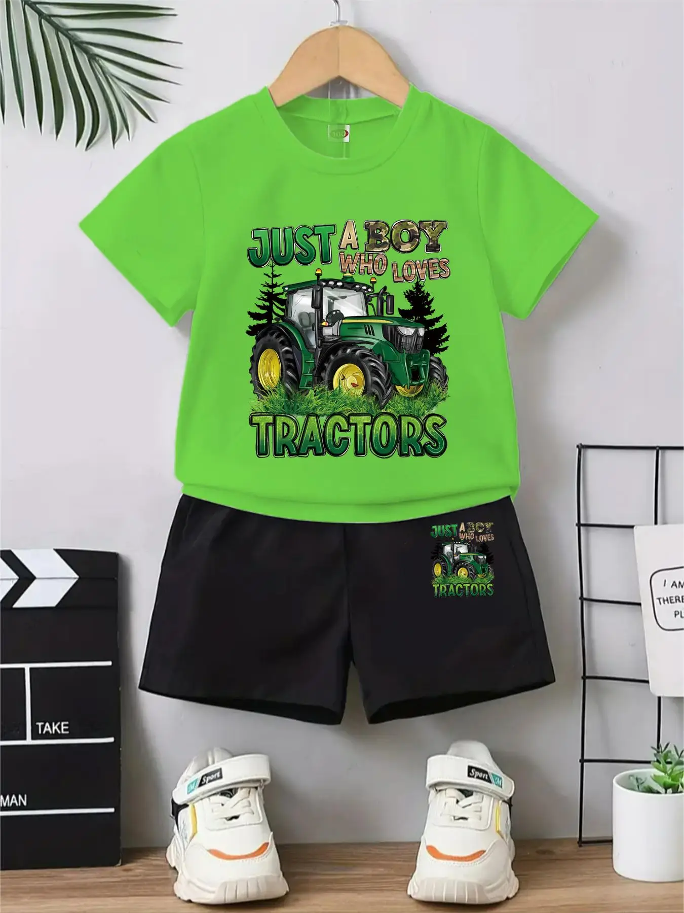 Two-piece Set Toddler Boy's Cartoon Print Round Neck Tee & Shorts, Casual Short Sleeve T-shirt & Shorts, Kids Summer Clothes, Baby Clothing