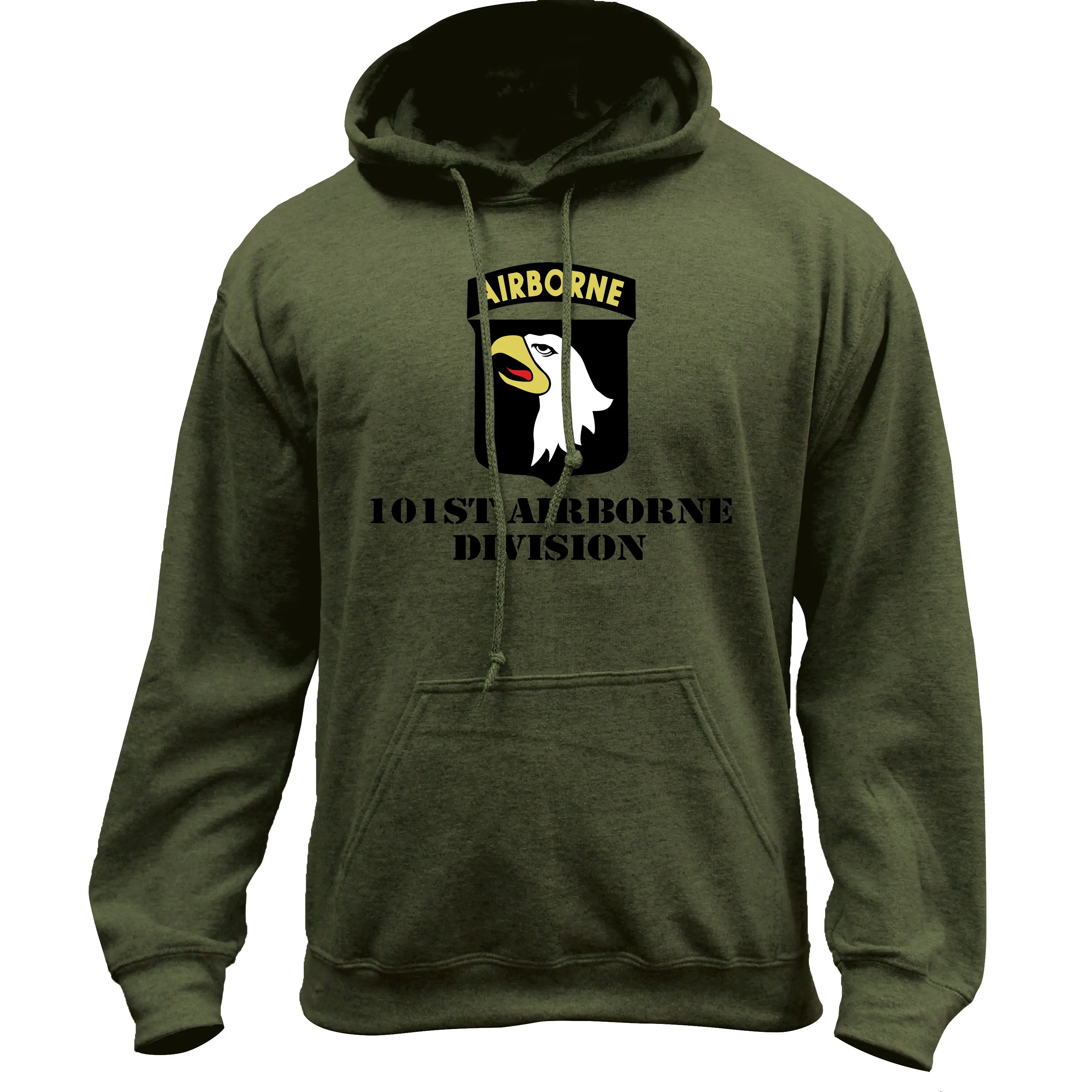 Men's Pullover Hoodie, Army 101st Airborne Division Graphic Print, Casual Cotton-Poly Blend Long Sleeve Top with Pocket, Tops, Longsleeves, Sweatshirt, Menswear, Casual Streetwear Sweatshirt