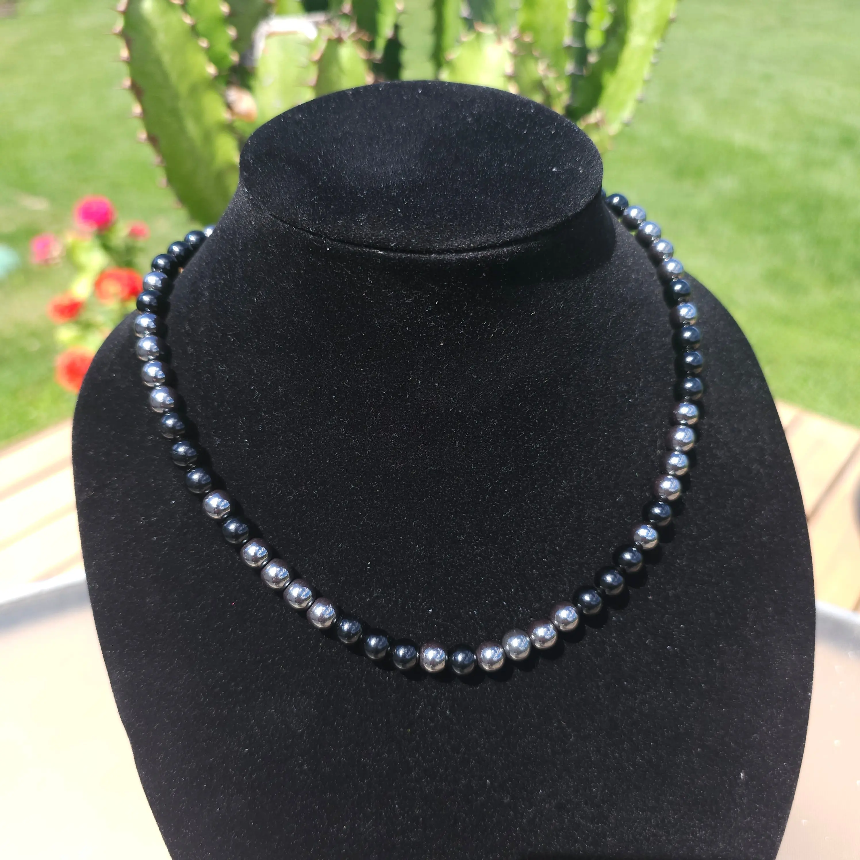 Black Tourmaline and Hematite Necklace 19