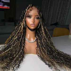 28-inch Boho Knotless braided wig with 100%Human hair in full lace wig black glueless