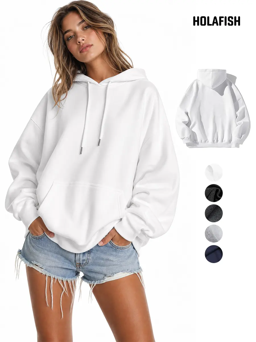 Holafish New Color Women's Oversized Thick Fleece Hoodie, Casual Solid Pullover Sweatshirt with Long Sleeves and Pocket, Longsleeves, Party, Hooded Neck