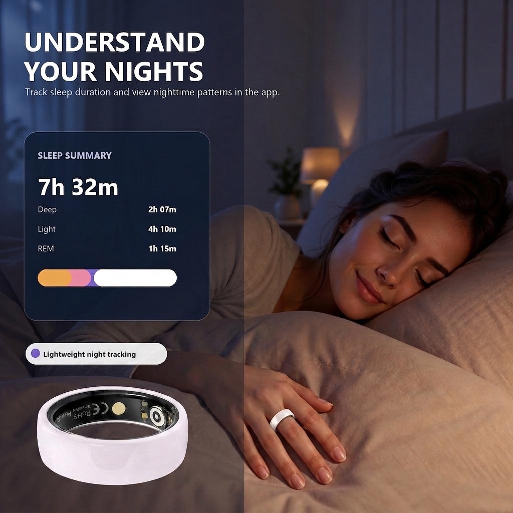 Minimalist Pink Ceramic Smart Ring (Gifts for Women), IP68 Rated Fitness & Sleep Tracker with Heart Rate, HRV, Stress Insights, Multi-Sport Modes, Bluetooth Sync, Mobile App, No Subscription, Android/iOS Compatible, Charging Case (10 Approx. Recharges)