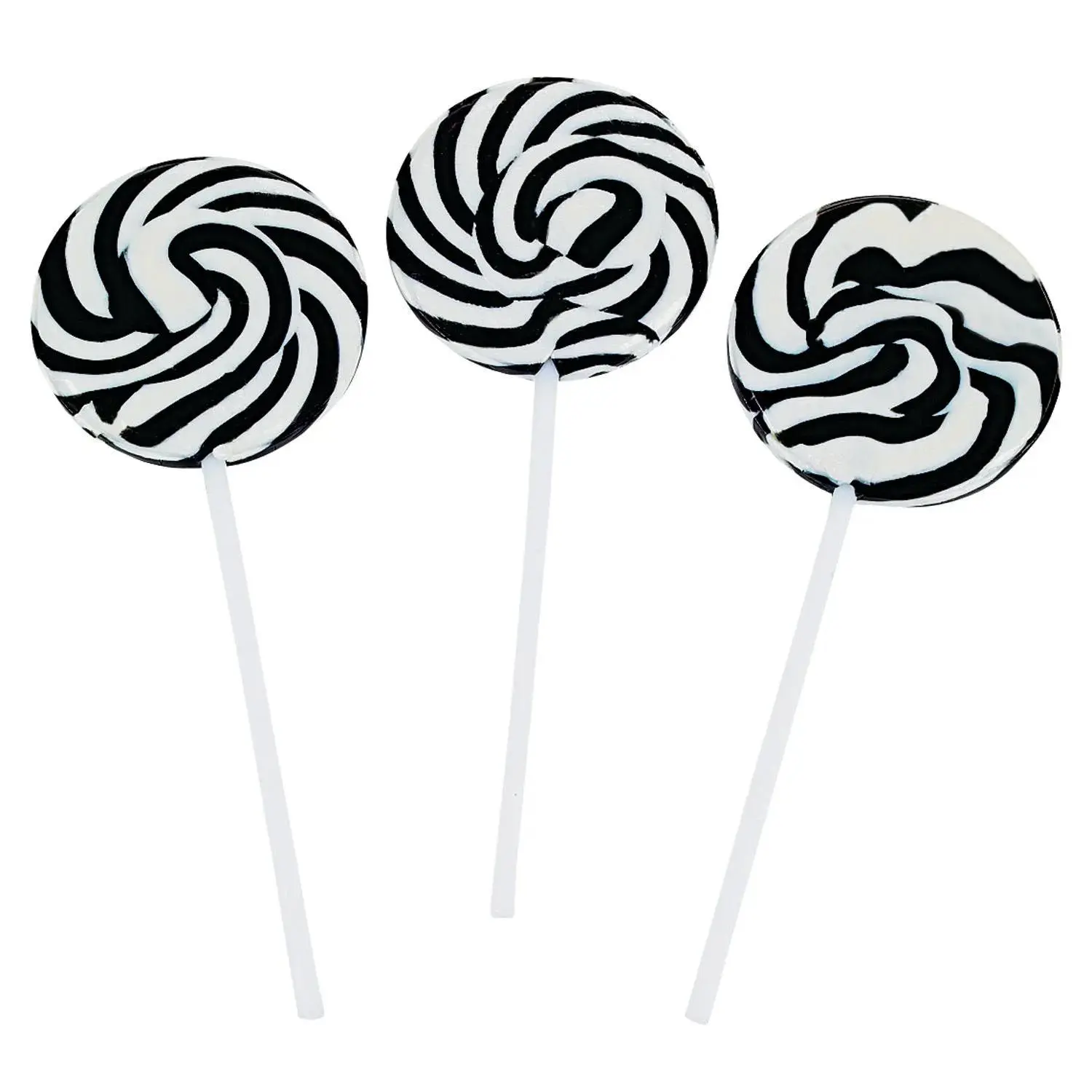 3/4" x 4 1/2" Black and White Swirl Round Lollipops - 24 Pc.