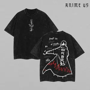 Namikaze Minato Naruto Anime Double Printed Vintage Washed Tee Unisex Oversize Anime Manga Washed Heavyweight Cotton T-shirt, Gift For Anime Fan, Anime Lover GLS