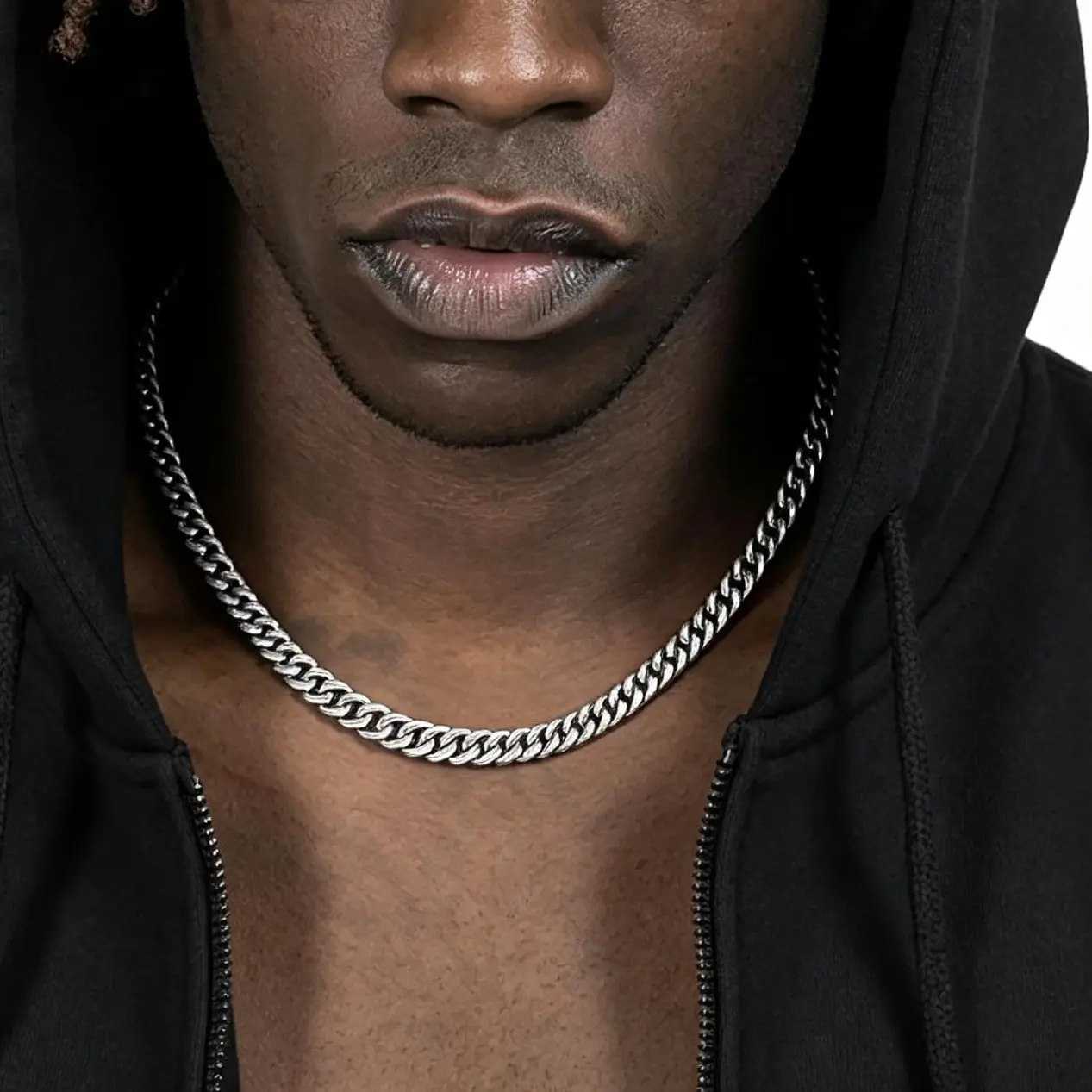 Men's Hip Hop Cuban Link Chain Jewelry Necklace - Hollow Pendant, Polished Finish, Compatible with Streetwear Outfits, Ideal for Concert-Work Occasions, Great for Layering, Perfect Gift for Son