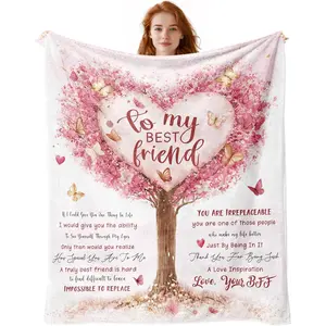 Best Friend Blanket for Women - to My Best Friend 60" X 80" Soft Bed Blanket - Friendship Gifts for Women Friends Gifts for Friends Female Long Sistance Friendship Present, Printed on One Side with a Plain White Back, Halloween Thanksgiving Christmas Gift